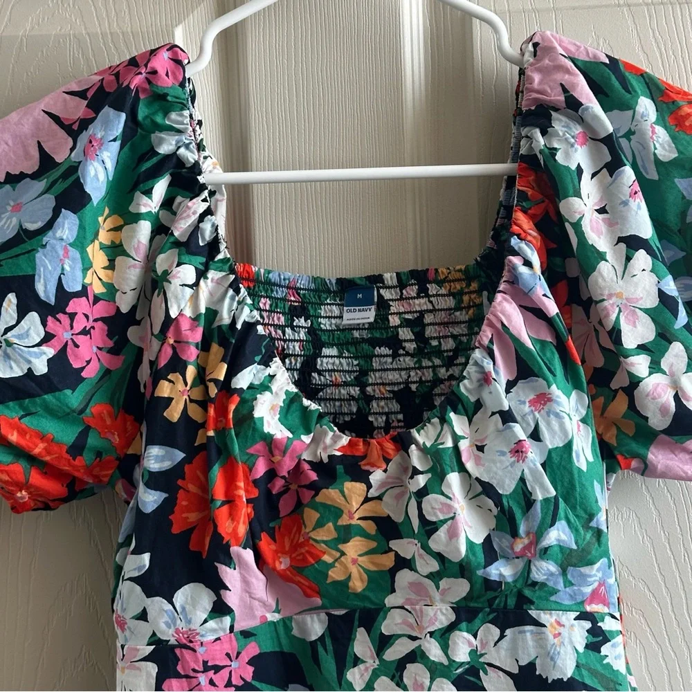 Old Navy Multicolor Cotton Floral Puff Sleeve Blouse Women’s Size Medium